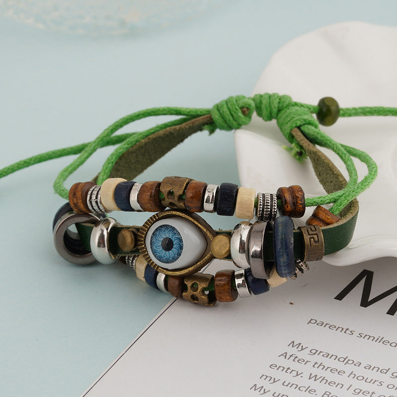 Wholesale Vintage Multi-layered Cowhide Eye Braided Bracelet